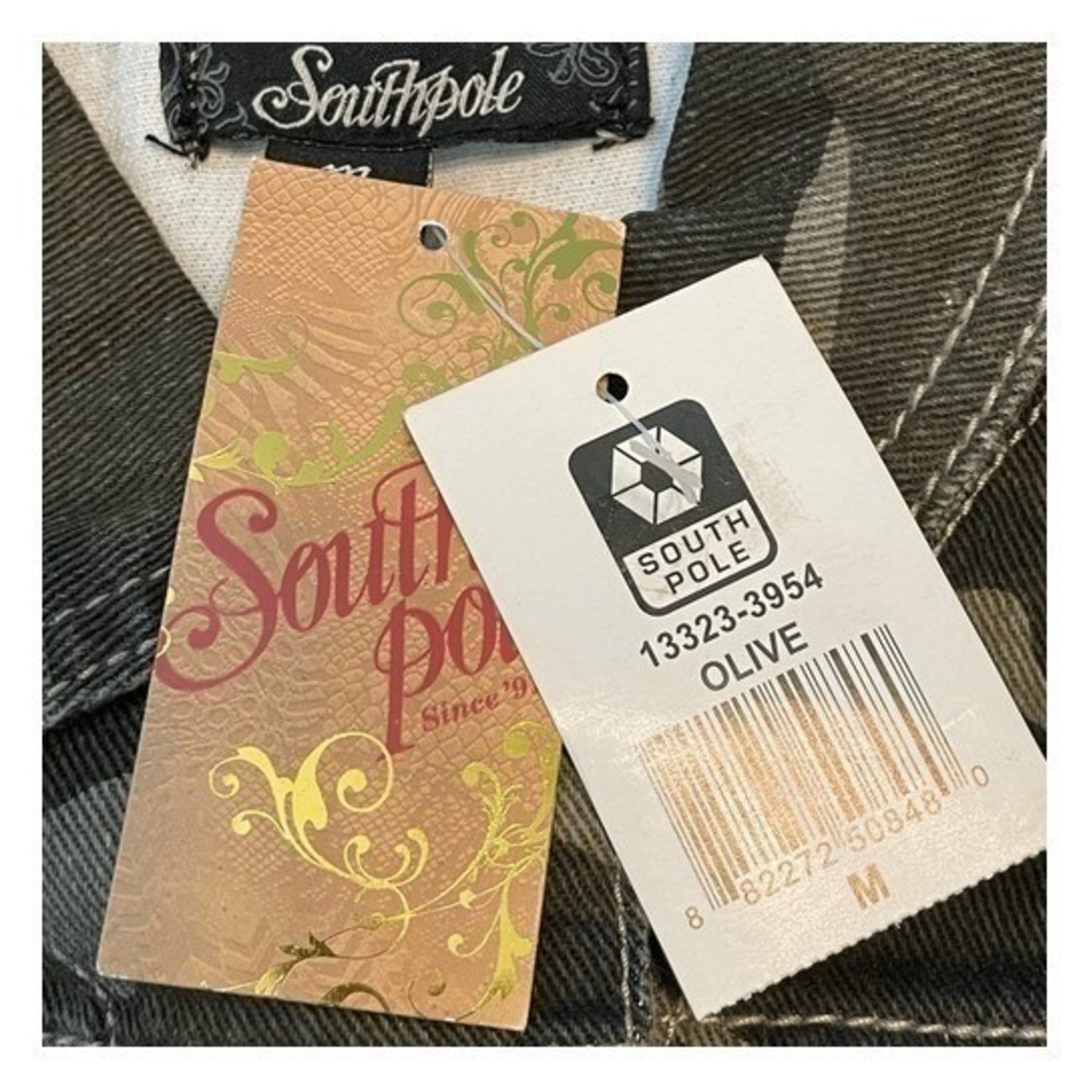 Y2K Southpole Cropped Camo Print‎ Denim Vest Green Sleeveless Button Down M - Picture 7 of 9